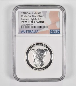 PF70UCAM 2020-P Australia 1 Dollar 1 Oz Silver Koala High Relief FDOI NGC *1430 - Picture 1 of 3