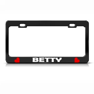 Metal License Plate Frame Betty W Hearts Car Accessories Black - Picture 1 of 1