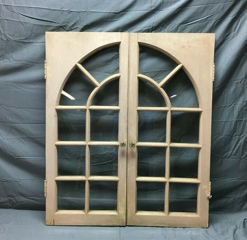 Pair VTG 9 Lite Shabby Cabinet Cupboard Window Doors White 16x37 Chic 547-22B Cover