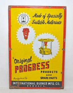 Vintage Enamel Porcelain Ad Sign Progress Burner International Burner Rare Nice - Picture 1 of 4