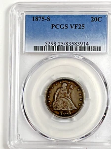 1875-S Twenty Cent Piece : PCGS VF25 - Picture 1 of 4
