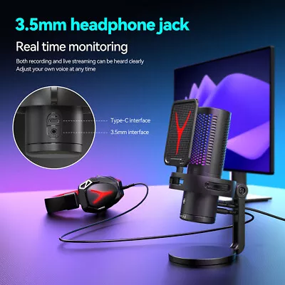 Professional Condenser Microphone for PC/Android Phone USB-C AUX Podcast Gaming - Image 1 of 4