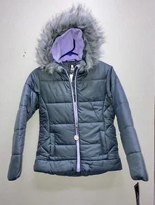 R1881 By Rothchild Girls Grey Puffer Jacket With Hood And Faux Fur Trim Sz L 14 - Picture 1 of 11