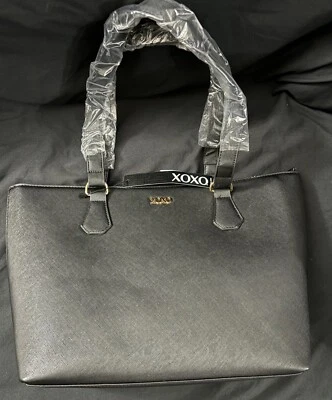 XOXO Black Faux Leather Design Handbag Tote Bag Purse Large New XO108G - Image 1 of 4