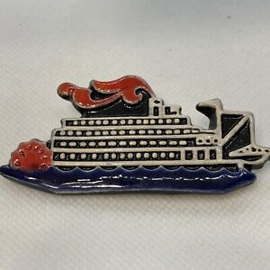 Vintage Delta Queen Steamboat Ceramic Painted Glazed Pin Brooch, 2 3/4" long