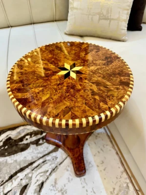 Moroccan Round Coffee Table – Lemon & Thuya Wood Inlay - Image 1 of 4
