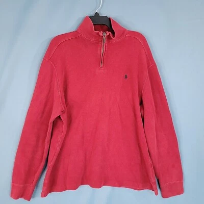 Moletom Polo Ralph Lauren Pony masculino 1/4 zíper gola simulada pulôver vermelho tamanho G - Imagem 1 de 4