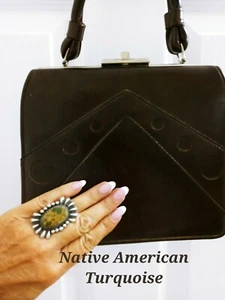 1950/1960s Vintage Brown Vinyl Hand Bag Shoulder Bag Purse Pocketbook - Picture 1 of 10