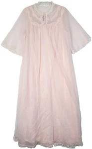 Shadowline Women Nylon Gown and Robe Set Size Medium Pink Lace Trim Floral #1709 - Picture 1 of 24