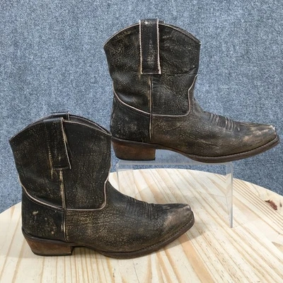 Botas Roper para mujer 7 Western de cuero marrón tirar de punta almendra bloque medio de la pantorrilla Foto 1 de 4