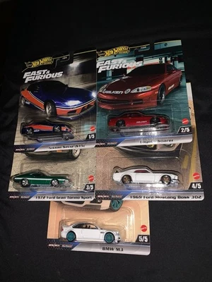 Juego de 5 autos 2024 Hot Wheels Fast & Furious Mix F Silvia Soarer Mustang BMW Torino Foto 1 de 4
