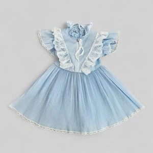 VTG Toddler Girl’s Dress Pastel Blue Victorian Style Flutter Sleeve Lace Small - Picture 1 of 3