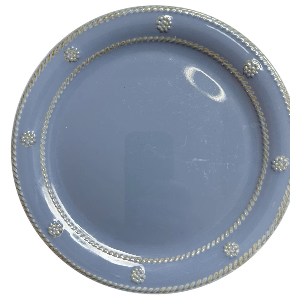 4 меламиновые салатные/десертные тарелки Juliska с ягодными нитями цвета шамбре синие 9 дюймов без бисфенола А - Изображение 1 из 4