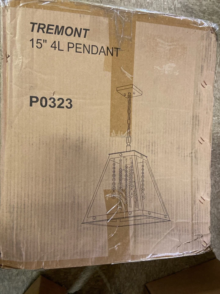 Подвеска хрустальная ширина 15 дюймов Vaxcel Lighting P0323 Tremont 4 лампы матовая черная - Изображение 1 из 3