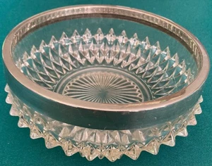 VINTAGE~GESCHLIFFENE GLASSCHALE~VERSILBERTER RAND~SCHARNIER DIAMANTSCHLIFF~MITTE 20. JAHRHUNDERT - Bild 1 von 5