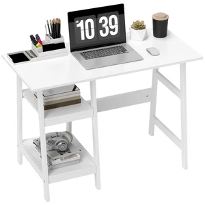 HOMCOM Compact Computer Desk with Storage Shelves for Home Office, White - Picture 1 of 11