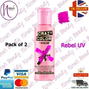 2 X Crazy Color Semi Permanent Hair Dye Rebel UV 100ml (Pack of 2) - Picture 1 of 3