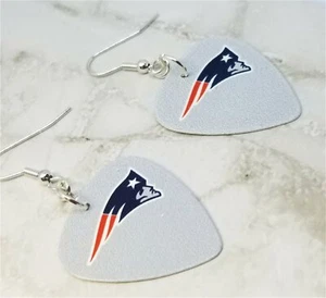 NFL New England Patriots Gray Guitar Pick Earrings with Surgical Steel Earwires - Picture 1 of 3