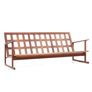 Kofod Larsen for Selig Mid Century Danish Walnut Sled Leg Sofa - Picture 1 of 10
