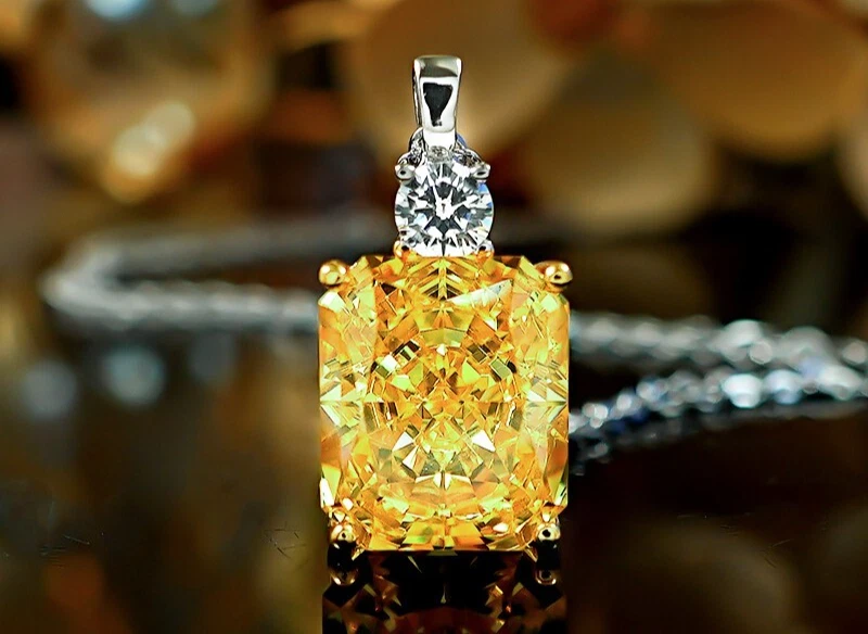 Collar de diamantes amarillos cultivados en laboratorio de 8 quilates, oro de 18 quilates Vermeil, corte de hielo triturado radiante Foto 1 de 4