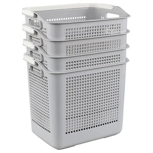 4-Pack Grey Flexible Laundry Hamper Plastic Laundry Basket with Carry Handles - Picture 1 of 12