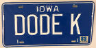 Vanity DODE K license plate George Dodi Dod Dodi Doddie stupid loser 1983 IA