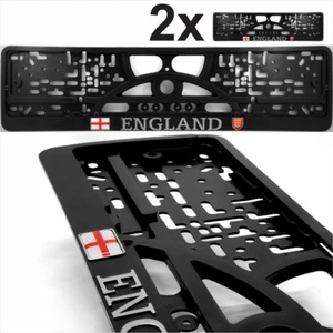 2x Black Number Plate Surrounds Holder Chrome ENGLAND gel ENG Flag Coat of Arms - Picture 1 of 6