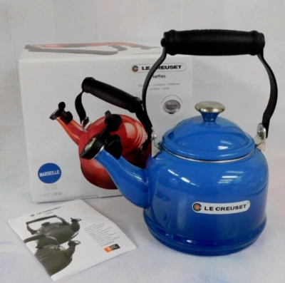Le Creuset Enamel on Steel 1.25 Quart Demi Tea Kettle, Marseille Blue - New - Image 1 of 4