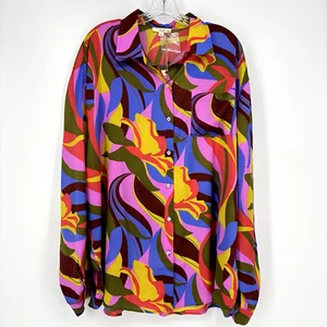 NUEVO CON ETIQUETAS Caballete Mirabelle Retro Satinado Colorida Grande Abotonada Blusa Fluida Gran Tamaño - Imagen 1 de 7
