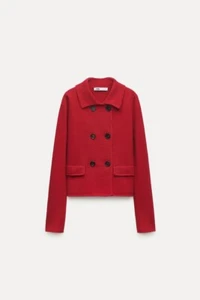 ZARA 100% Wool Double breasted Blazer RED Fashion Trendy Blogger 60s Classic - Picture 1 of 3