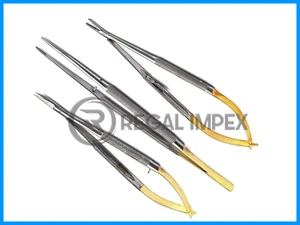 3 pinzas de tijera con soporte de aguja Castroviejo dorado 14 cm microcirugía dental - Imagen 1 de 2
