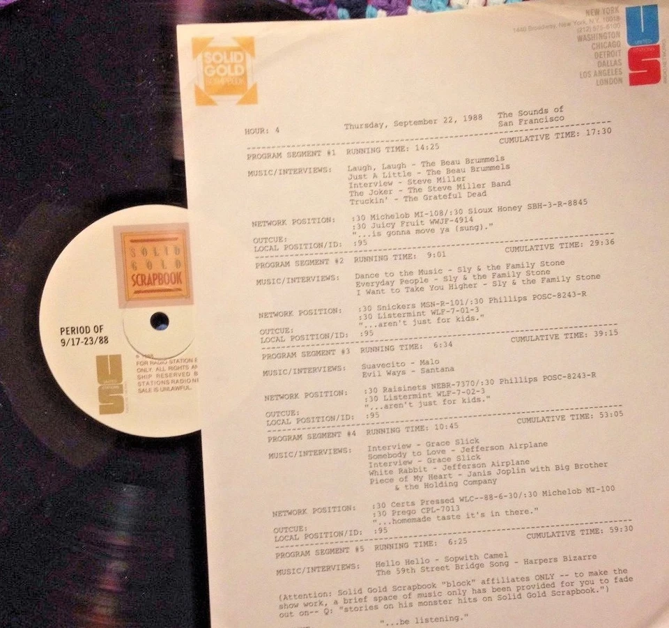 9/22/88 SOLID GOLD SCRAPBOOK'S SOUNDS OF SAN FRANCISCO, 3 INTERVIEWS, 14 HITS - Image 1 of 1