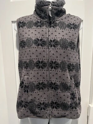 Chaleco azteca de vellón negro gris Great Northwest para mujer cremallera bolsillos forrados suaves M Foto 1 de 4
