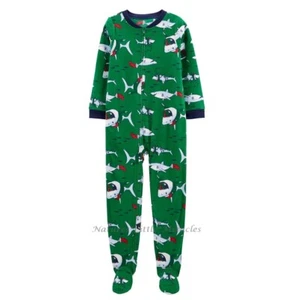 Christmas Shark Pajamas Boy Size 4 6 7 8 10 12 One Piece Blanket Sleeper Carters - Picture 1 of 1