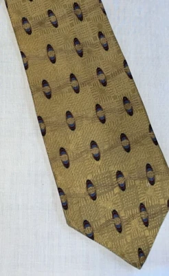 Corbata de vestir Neo Bill Blass para hombre talla 57" dorada geométrica 100 % seda de diseñador Foto 1 de 4