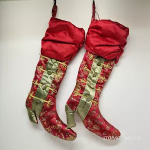 Vintage Weihnachten viktorianischer Stil High Heel Strumpf rot & gold Brokat Stiefel - Bild 1 von 13