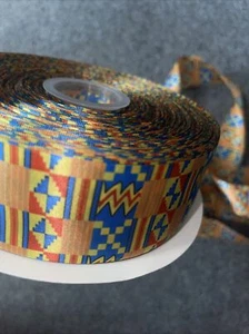 3 Yards African Ankara Kente Print Non Wired Ribbon 2” Wide Double Sided - Picture 1 of 3