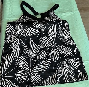 Coastal Cove Geometric Tankini Bathing Swim Top Size 16 Blk & White Built In Bra - Picture 1 of 2