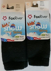 NWT LOT 2 PR Fox River SLALOM JR Merino Wool Snow Ski Socks Black S Med Wt 5574 - Picture 1 of 5