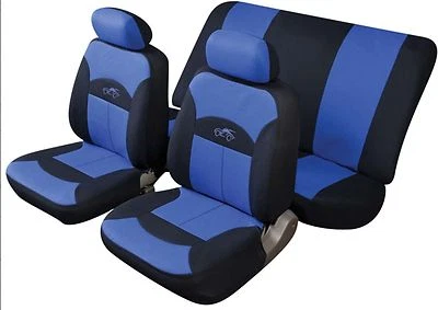 FUJI UNIVERSAL FULL SET SEAT PROTECTOR COVERS BLUE & BLACK SMOOTH PADDED FABRIC - Image 1 of 2