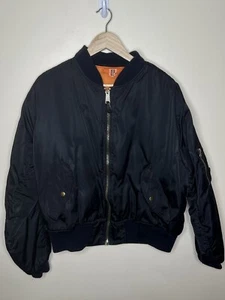 VTG Ma-1 Flight Jacket Black Orchard Industries Sz L Patch Distressing 26”x25” - Picture 1 of 7