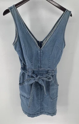 Vestido jeans BeBe feminino ajustado tamanho 4 elástico zíper nas costas azul retrô - Imagem 1 de 3