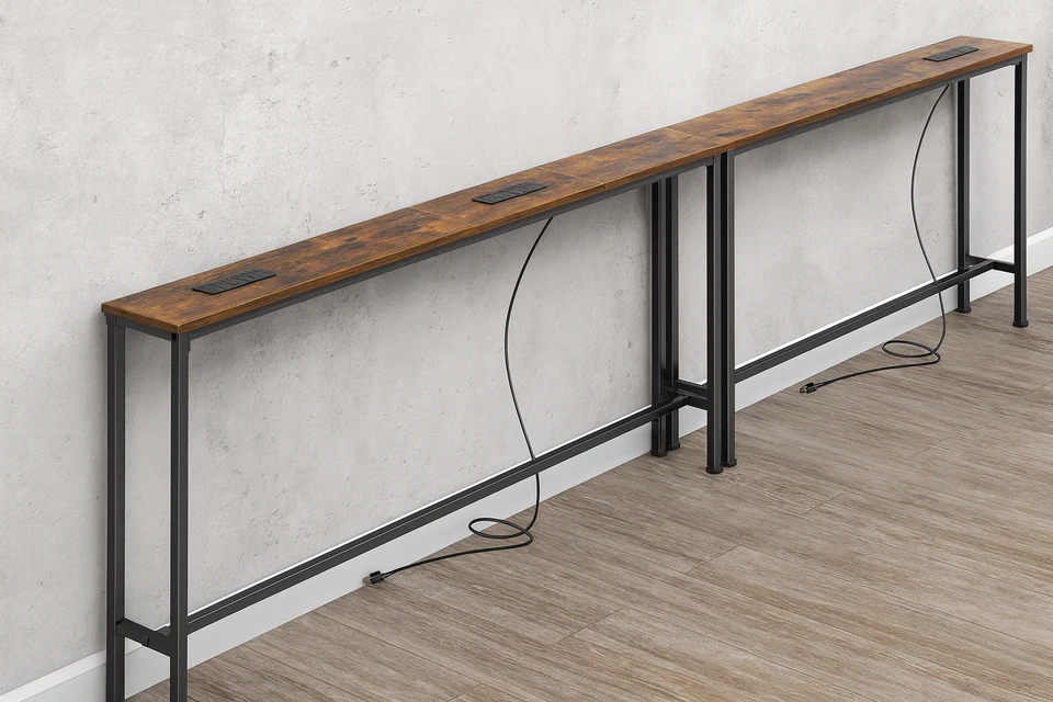 Conjunto de mesa console estreito 78,8 polegadas com saída sofá entrada marrom rústico - Imagem 1 de 1