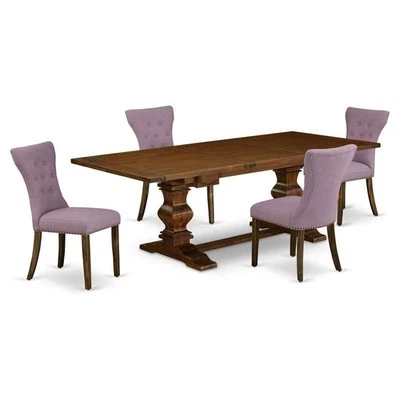 East West Furniture Lassale 5-piece Wood Dining Set in Walnut/Brown Green - Image 1 of 4
