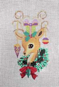 Needle Nook of La Jolla Hand Painted Needlepoint Christmas REINDEER Canvas 18 Ct - Picture 1 of 5