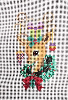 Needle Nook of La Jolla Hand Painted Needlepoint Christmas REINDEER Canvas 18 Ct - Image 1 of 4