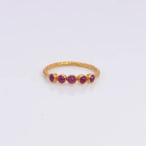 925 Solid Silver Gold Plated Stacking Dainty Jewelry Natural Ruby Gemstone Ring - Picture 1 of 6