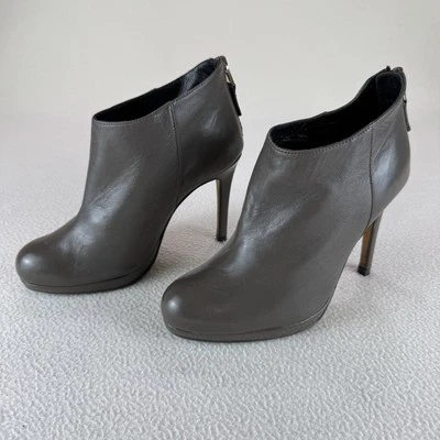 LK Bennett 及踝拉链皮靴女式 36.5 码灰色细跟 4 英寸美国 6.5 码 — 第 1/4 张图片