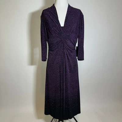 Nuevo con etiquetas Vestido Jones New York JNY Púrpura Negro Lunares Twist Elastizado Para Mujer Talla 16 Foto 1 de 4