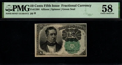 5th Issue 10c Meredith GREEN Seal PMG CHOICE ABOUT UNC 58 Fractional Currency! - Image 1 of 2